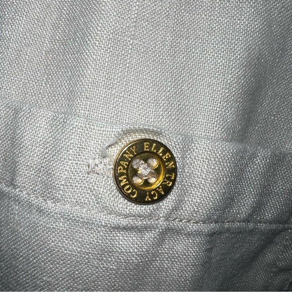 Company Ellen Tracy Linen Blouse Women’s Large Sand Zip Front Roll Sleeve Top - Picture 6 of 13